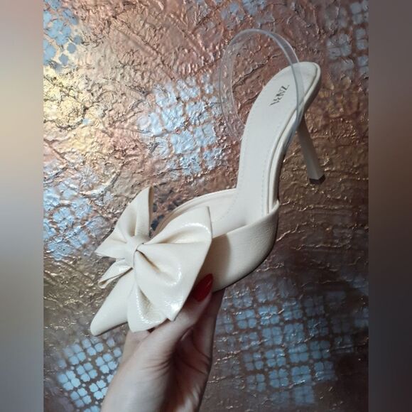 Nwot Zara Cream Bow Detail Women's Heels - Picture 4 of 13